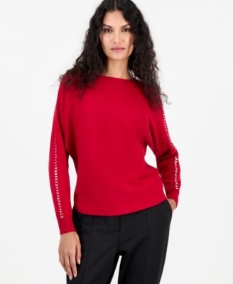 Women's Dolman Long-Sleeve Boat Neck Ribbed Sweater