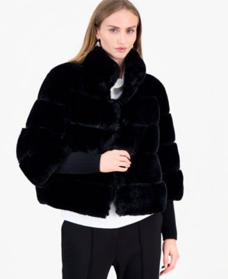 Women's Long-Sleeve Mock Neck Faux Fur Jacket