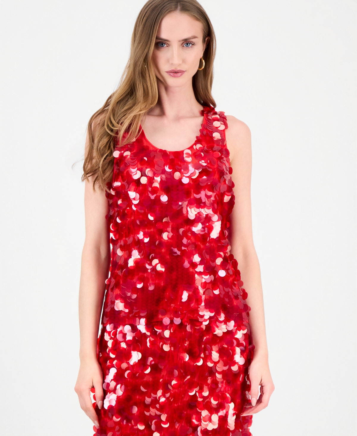 T Tahari Women's Scoop Neck Sequin Tank