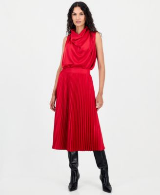 Women's High-Waisted Pleated Midi Skirt