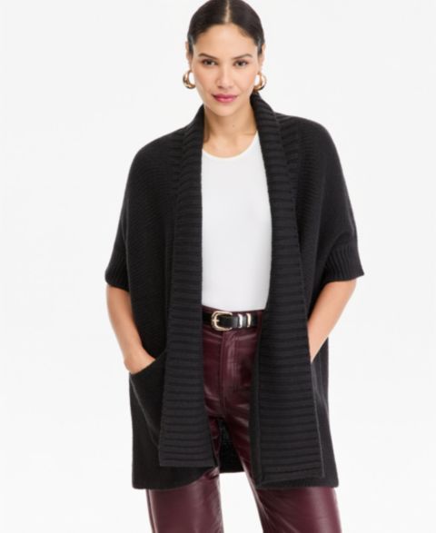 Женский кардиган I.N.C. International Concepts Lantern Sleeve Open-Front, цвет: Глубокий чёрный