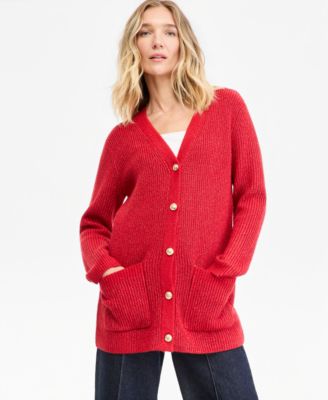 Women's Sequin Ribbed-Knit Long-Sleeve Cardigan