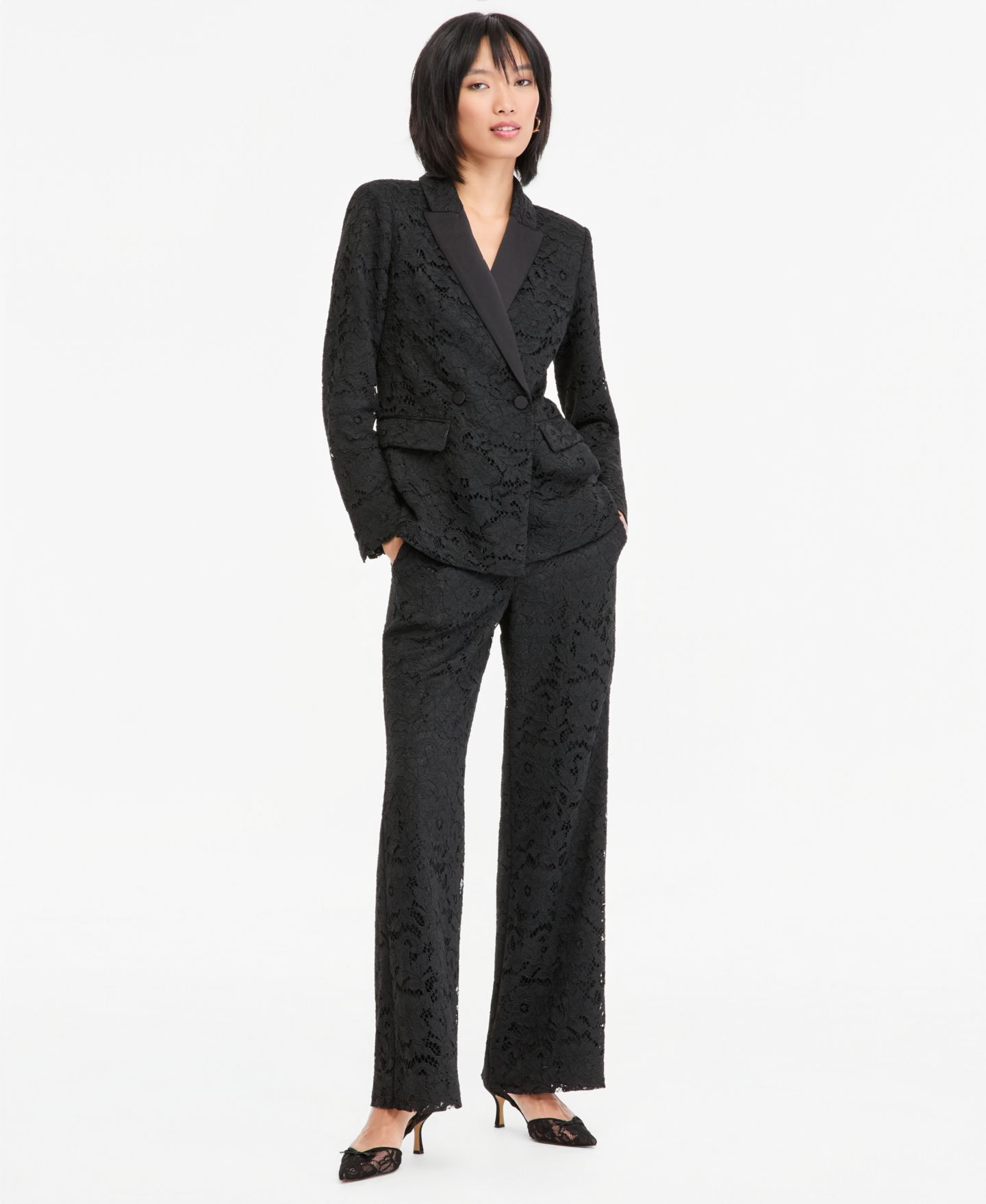 Женский пиджак I.N.C. International Concepts Double-Breasted Lace Fitted Blazer, цвет: Глубокий чёрный — фото 2