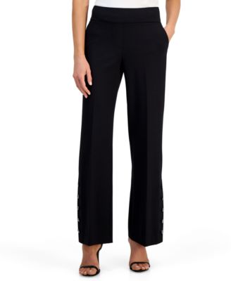Petite High-Waisted Wide-Leg Rivet-Hem Pants
