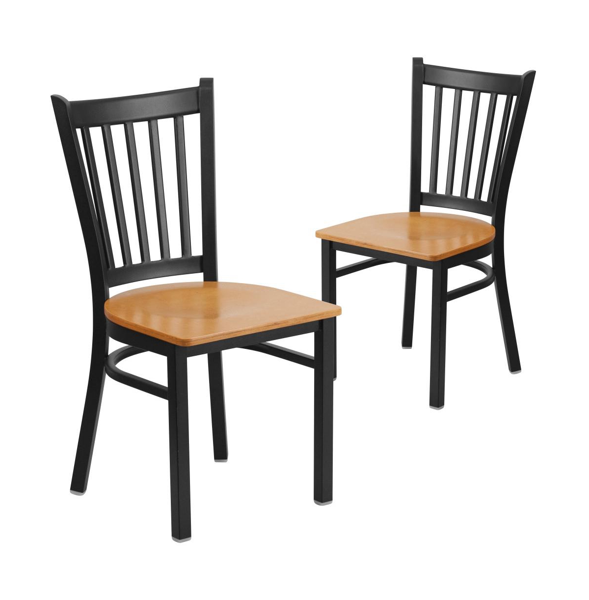 Emma+Oliver 2 Pack Vertical Metal Restaurant Chair - Natural wood seat/black metal frame