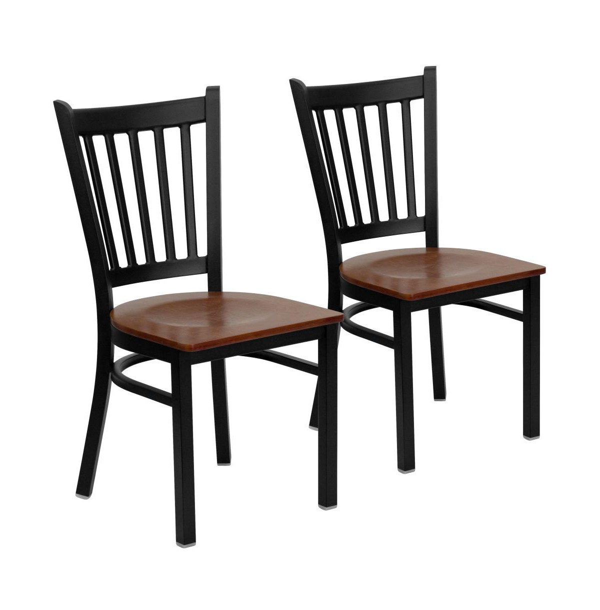Emma+Oliver 2 Pack Vertical Metal Restaurant Chair - Cherry wood seat/black metal frame