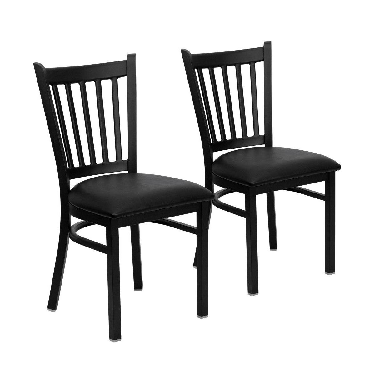 Emma+Oliver 2 Pack Vertical Metal Restaurant Chair - Black vinyl seat/black metal frame