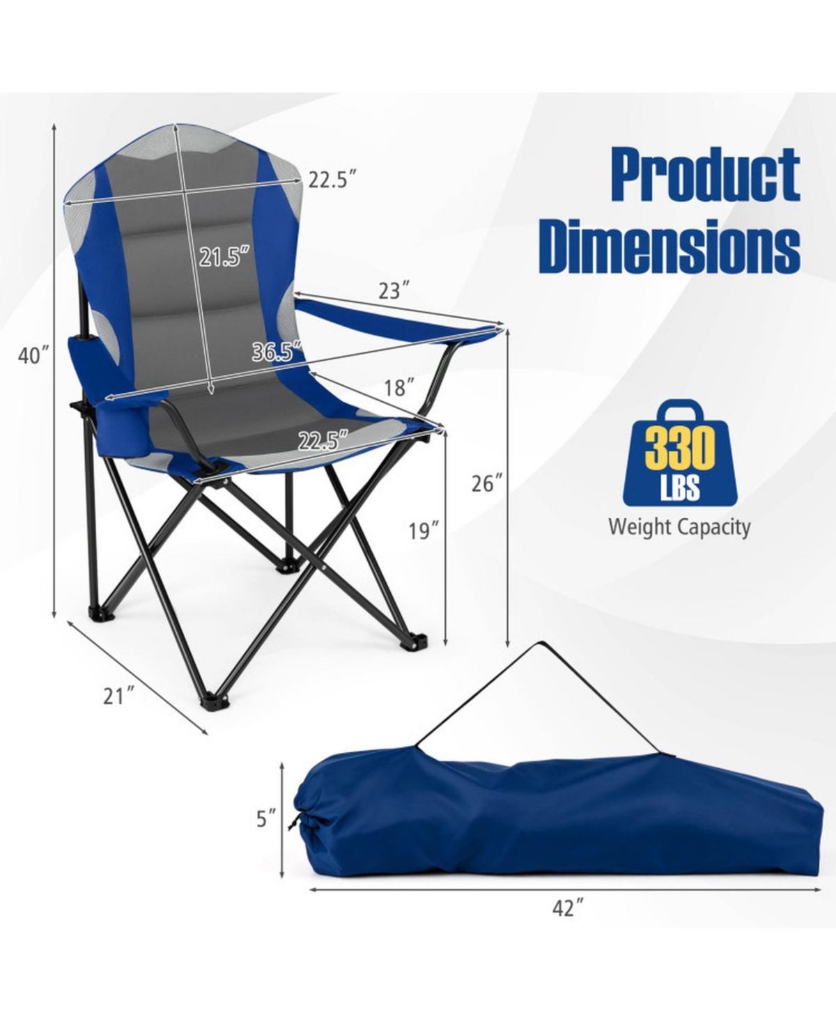 Sugift 2-Piece Padded Folding Camping Chair Set with Cup Holders and Carrying Bags