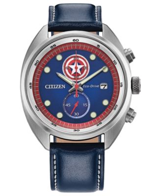 Men's Marvel Captain America Blue Leather Strap Watch 41mm