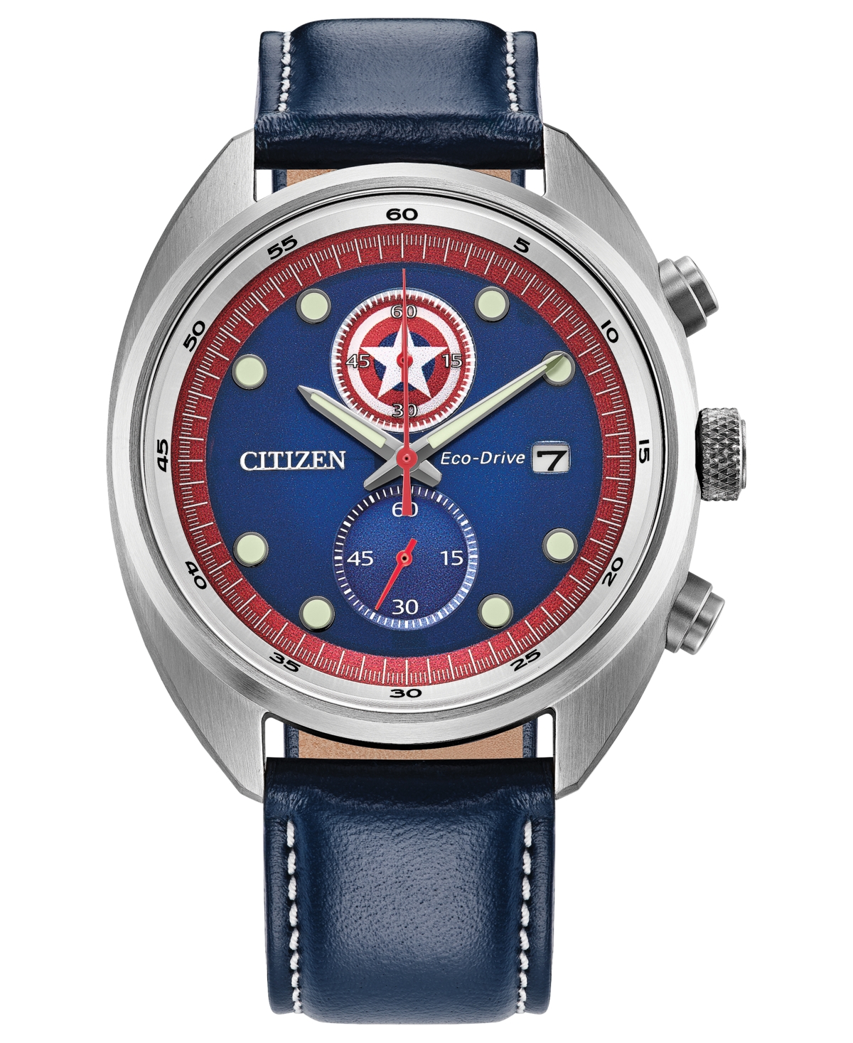 Citizen Men's Marvel Captain America Blue Leather Strap Watch 41mm