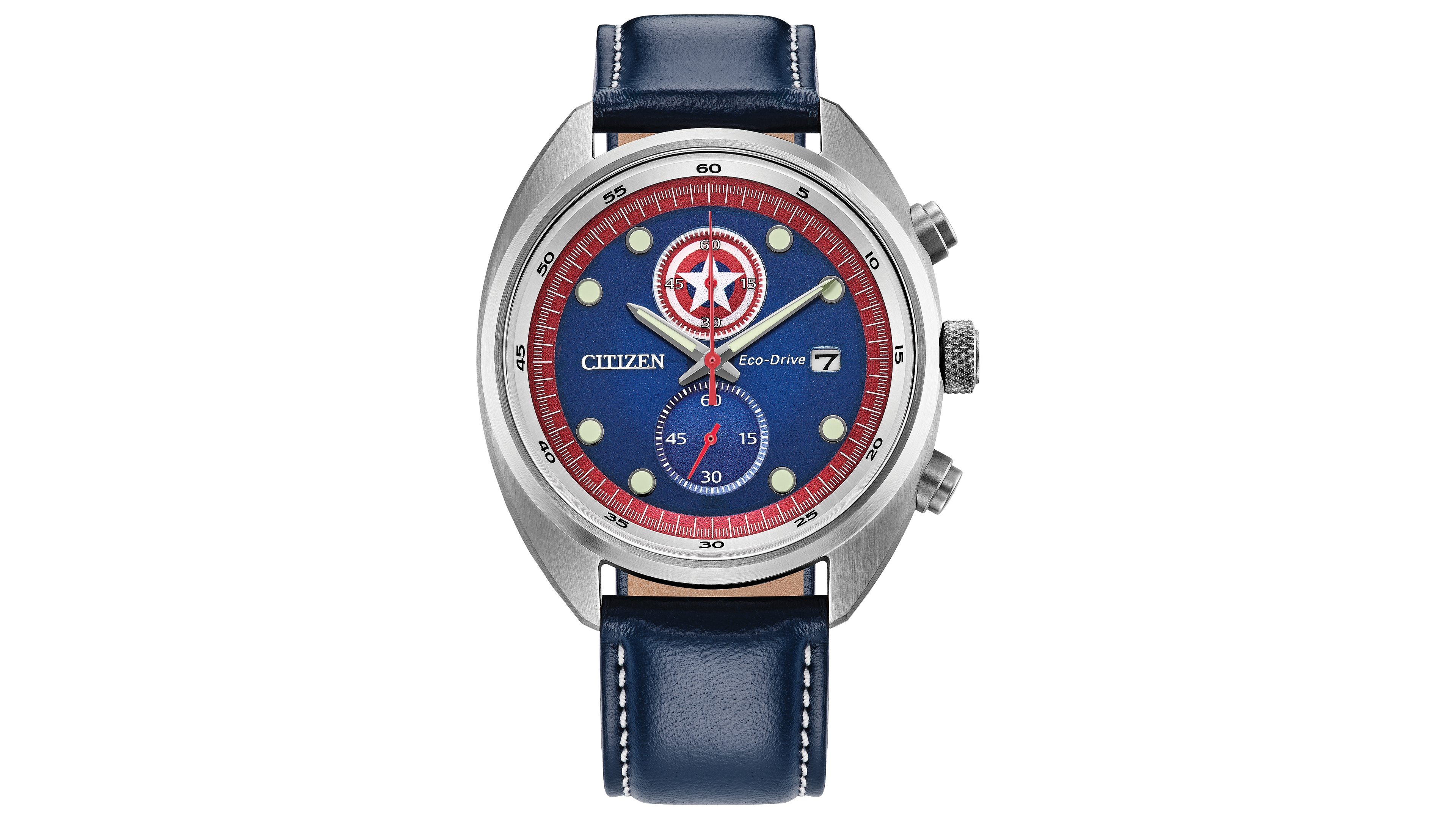 Citizen Men's Marvel Captain America Blue Leather Strap Watch 41mm