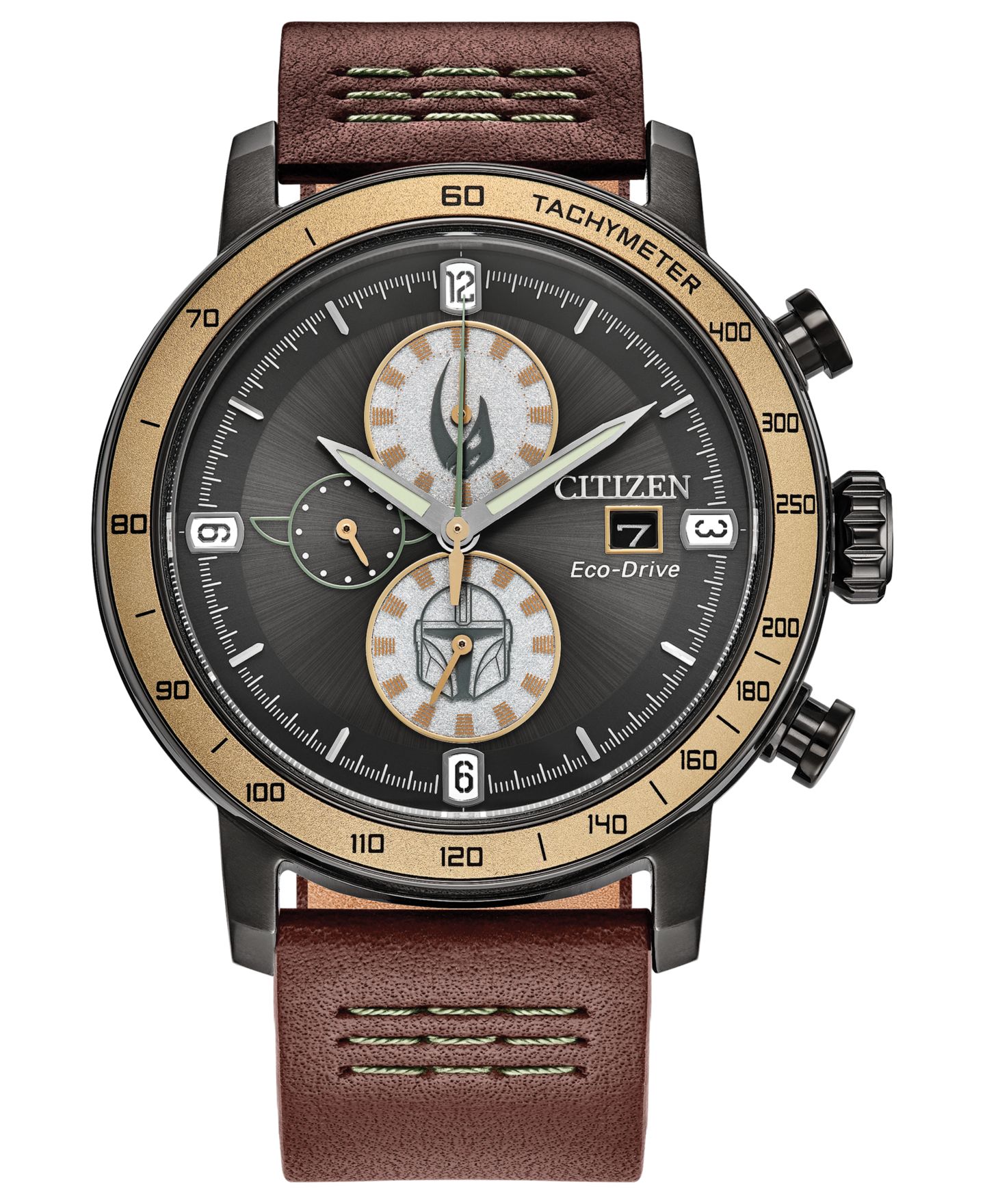 Мужские часы Citizen Mandalorian Brown Leather Strap Watch 44mm — фото 1