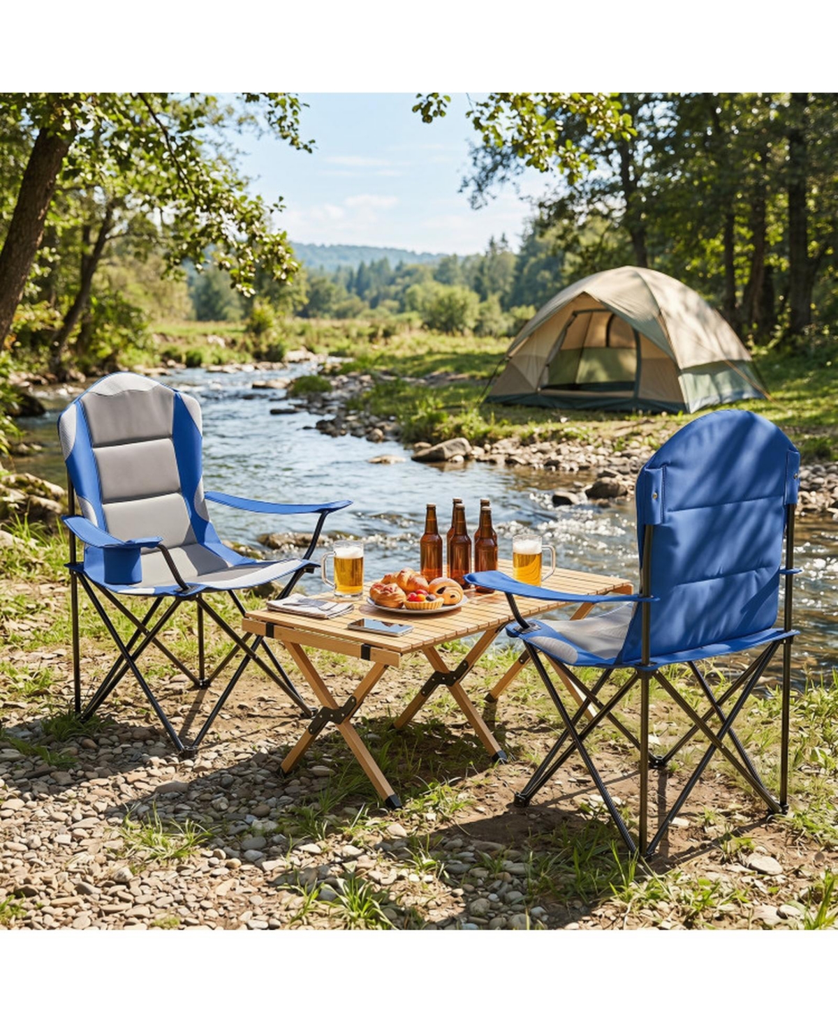 Sugift 2-Piece Padded Folding Camping Chair Set with Cup Holders and Carrying Bags