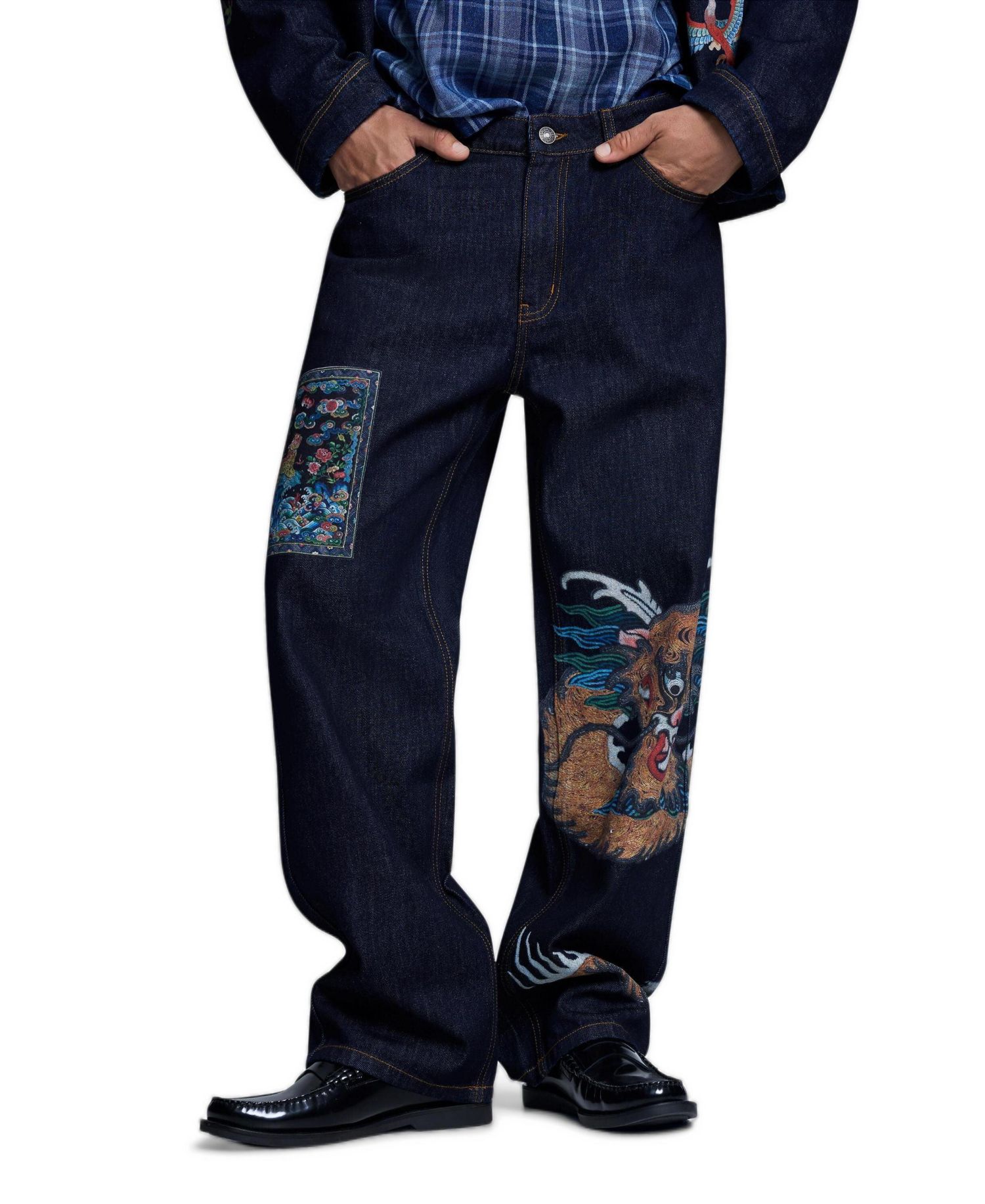 Men's Straight-Leg Figurative Embroidery Jeans