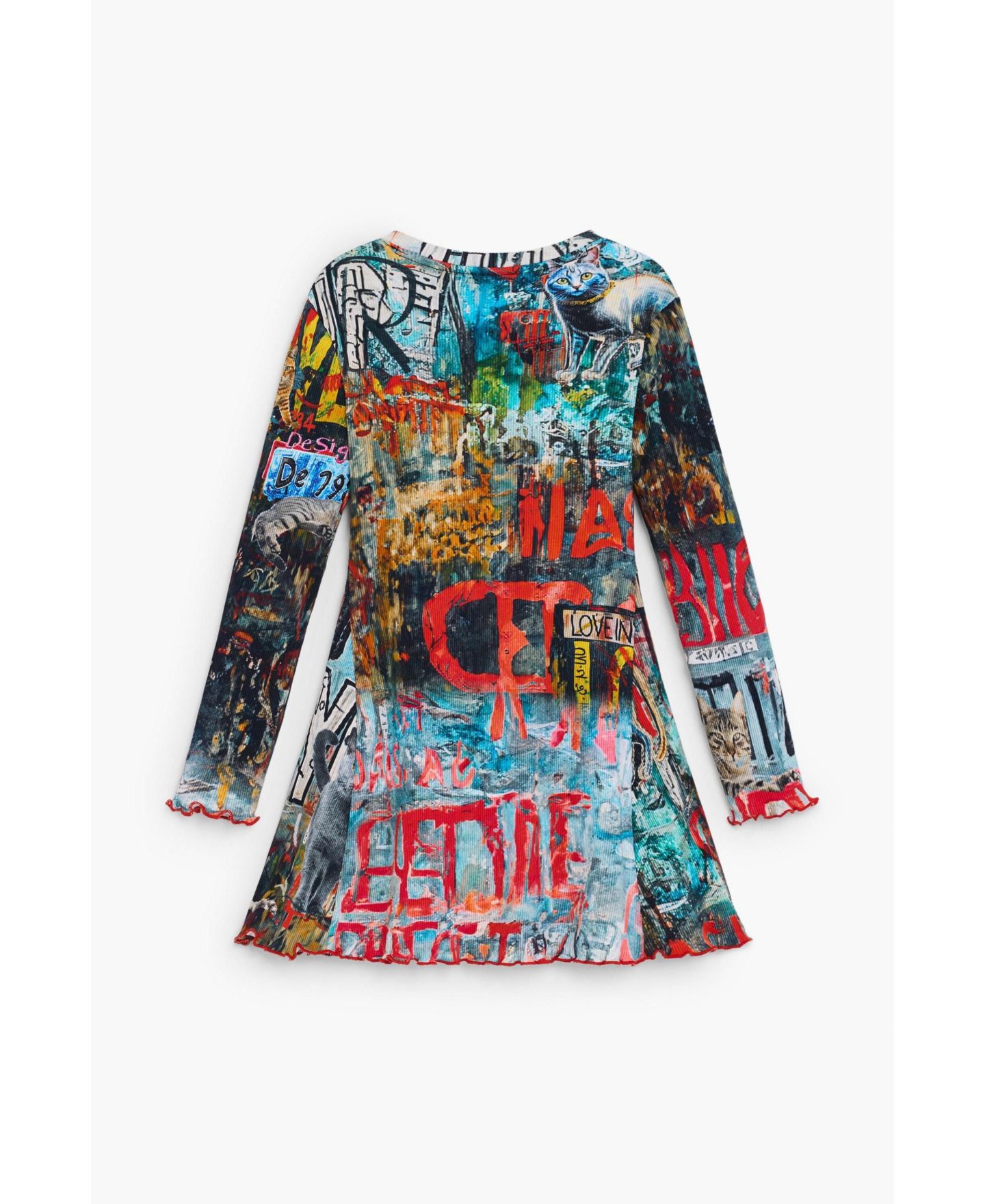 Платье Desigual Long-Sleeve Graphic-Print Fit & Flare Cotton-Blend Dress для девочек, цвет: Чёрный — фото 4