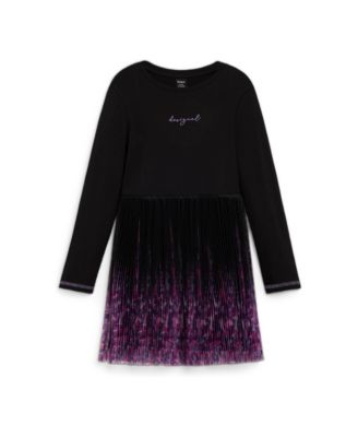 Girls' 4-16 Long-Sleeve Fit & Flare Floral-Print Cotton-Blend Dress