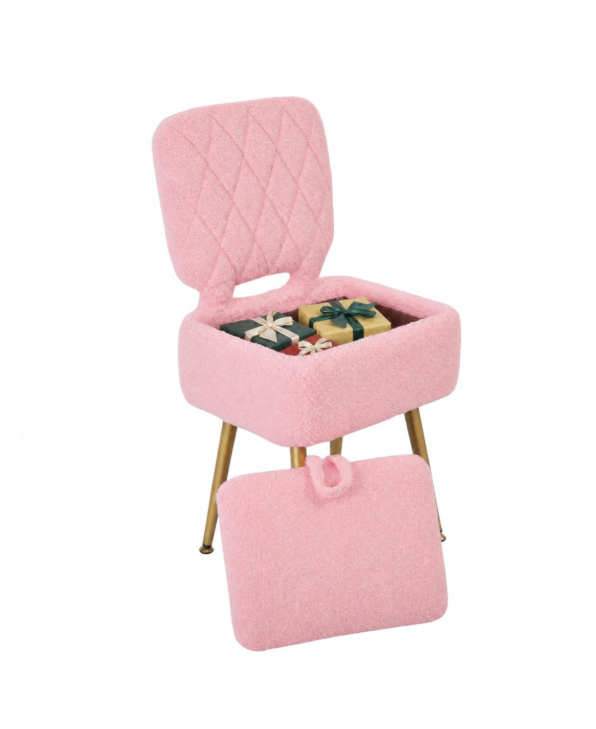 Small Vanity Accent Chair with Hidden Storage, Compact Backrest, Lift-Top Ottoman Seat, Upholstered Fleece, Tool free assembly