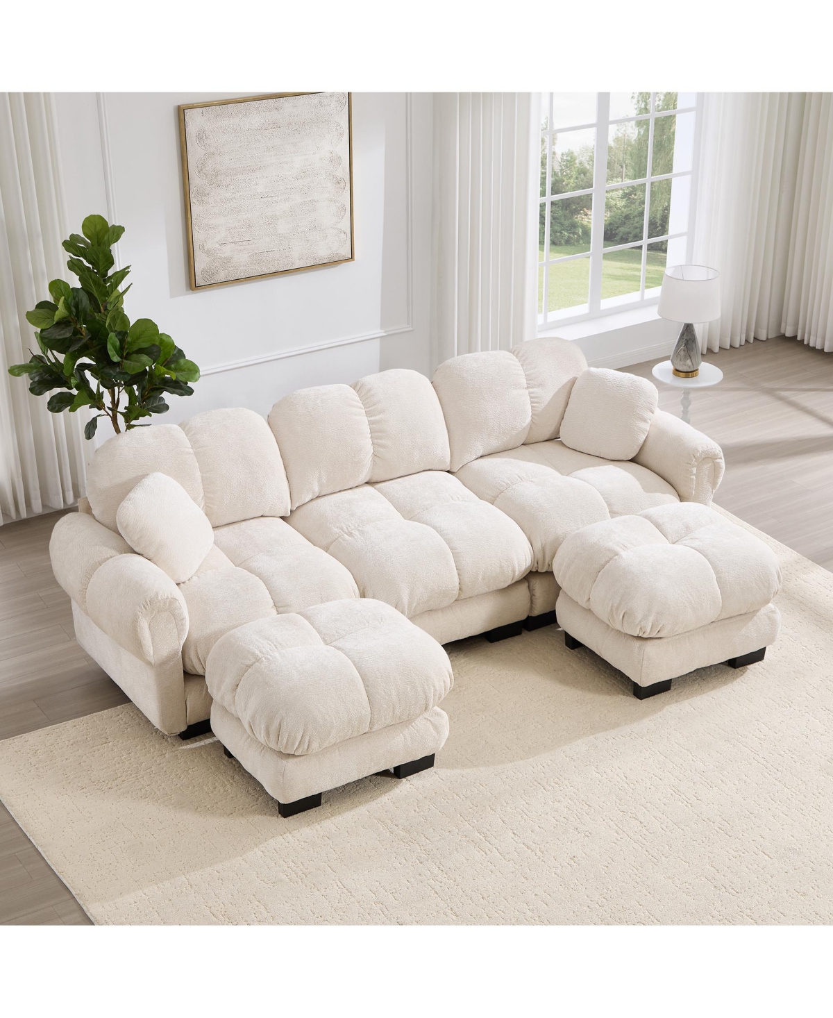 Boyel Living Oversize Chenille U-Shaped Sofa Deep Seat Couch with Movable Ottoman Exquisite Soft Padded Armrests