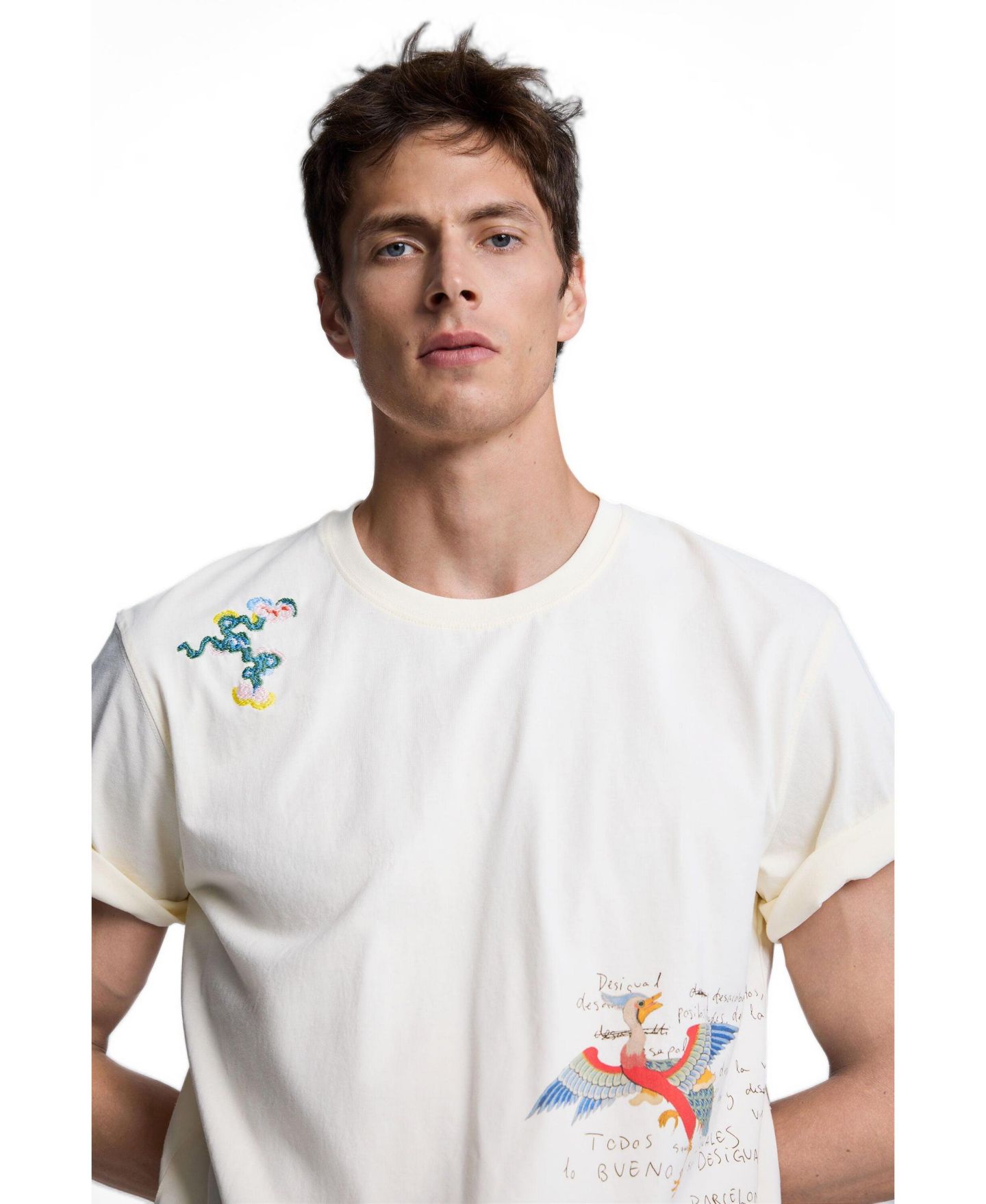 Мужская футболка Desigual Embroidered, цвет: Светлый бежевый — фото 5
