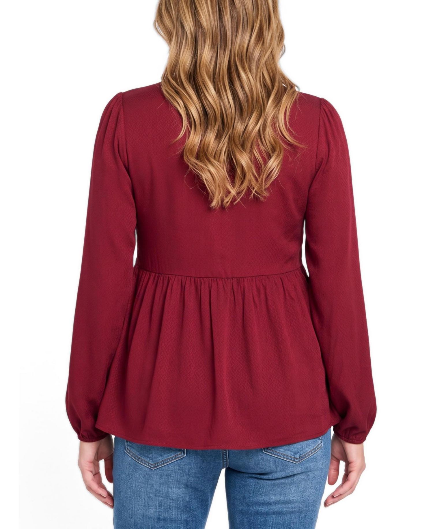 Maternity Bishop-Sleeve Keyhole Empire Waist Blouse