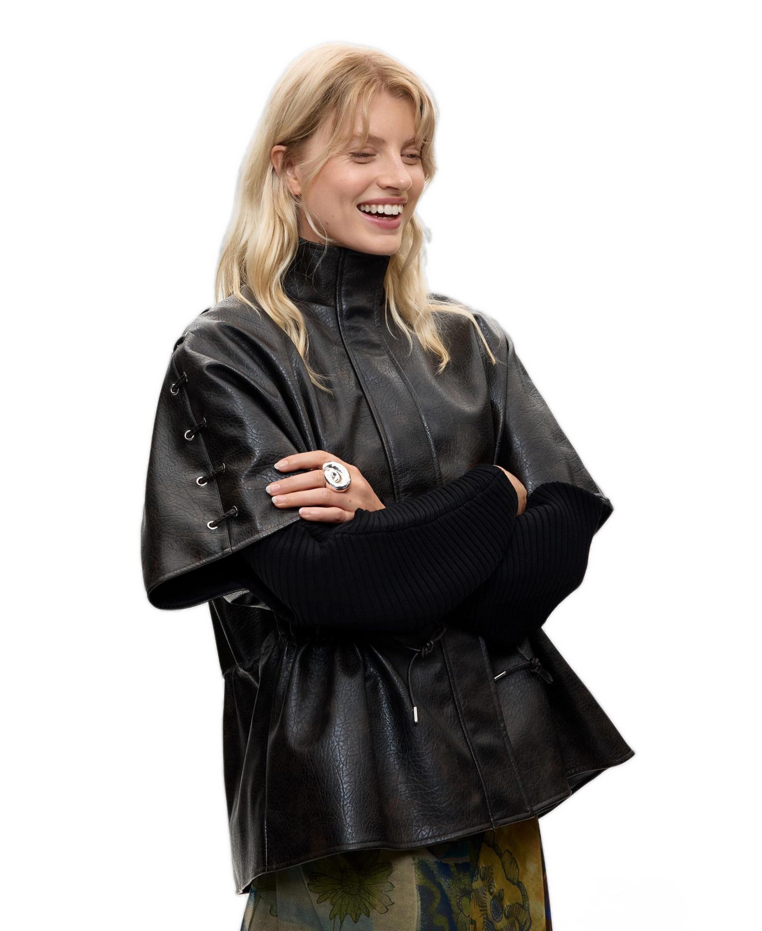 Women's Poncho Leather Effect