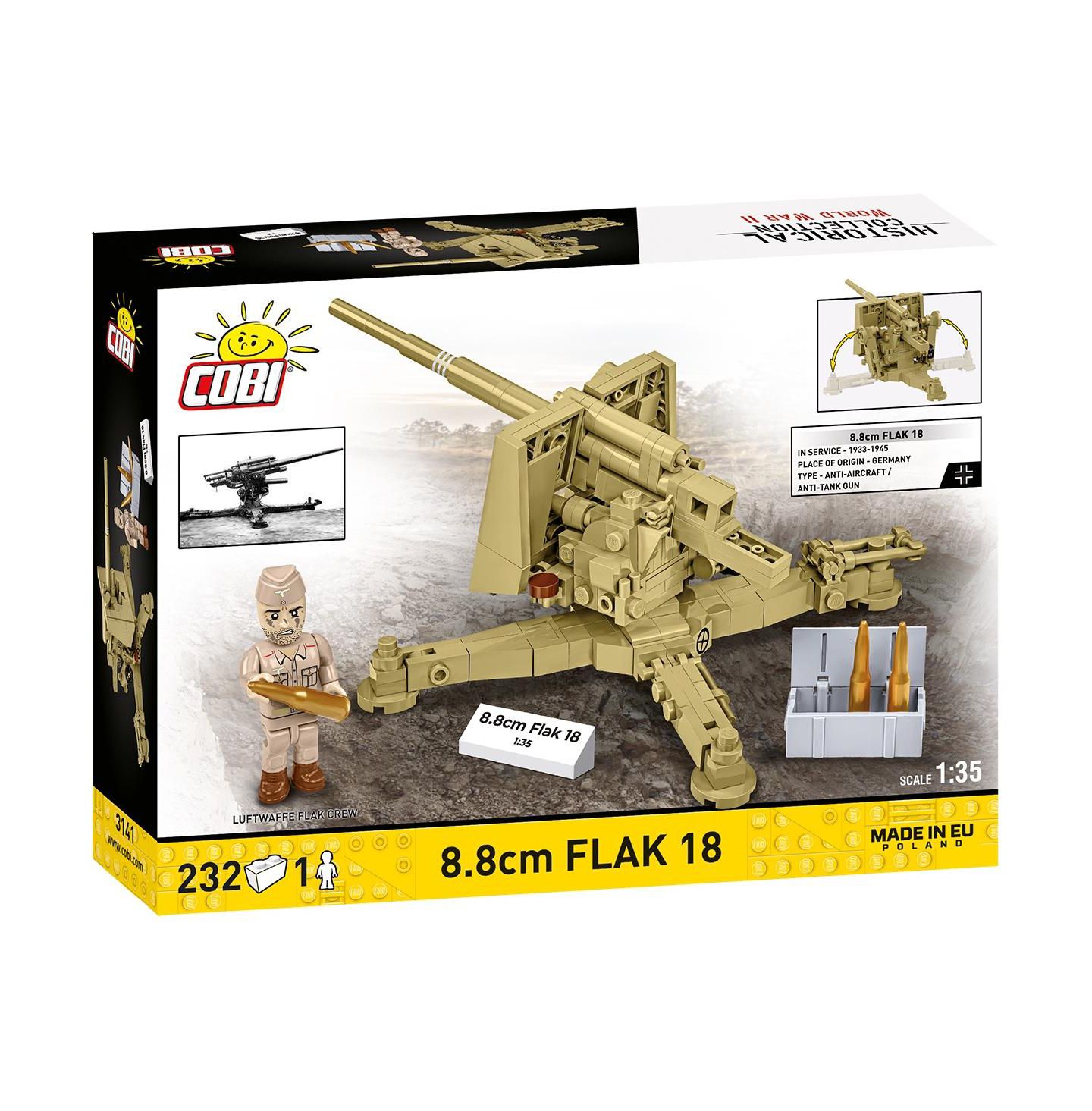 Детский конструктор COBI Historical Collection Wwii 8.8 cm Flak 18 (DAK) Cannon 232-Piece Building Set, Ages 9+ — фото 2