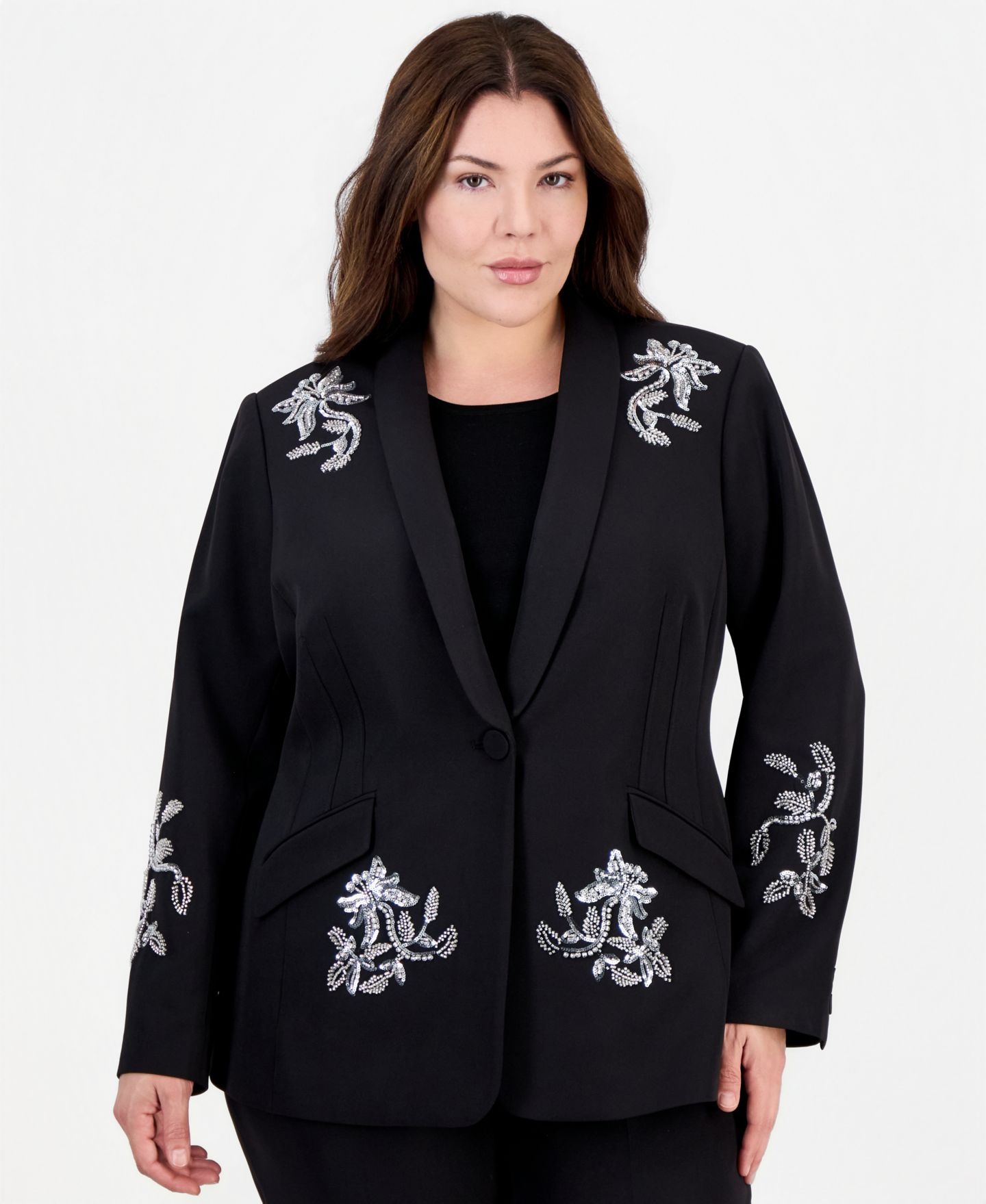 Женский пиджак Tahari Plus Size Sequin Statement Blazer, цвет: Чёрный серебряный — фото 1