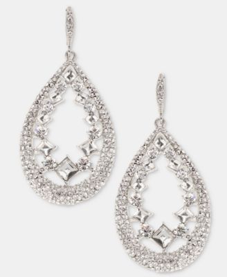 Crystal Silver-Tone Pave Pear Orbital Drop Earrings