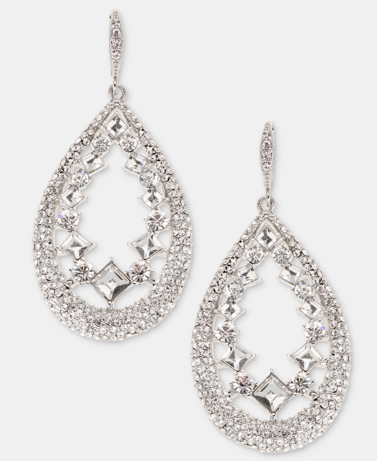 Givenchy Crystal Silver-Tone Pave Pear Orbital Drop Earrings