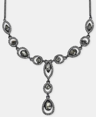 Glass Crystal Jet Statement Mixed Metal Y Necklace, 16"