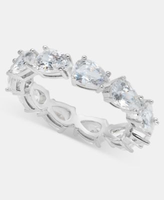 Silver-Tone Cubic Zirconia Pear Ring