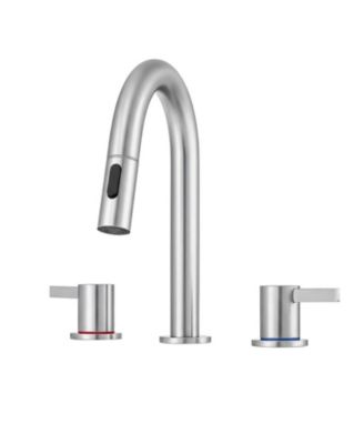 8 Inch Widespread Lavatory Faucet Brushed Nickel 360 Degree Rotatable Pull-Down Sprayer