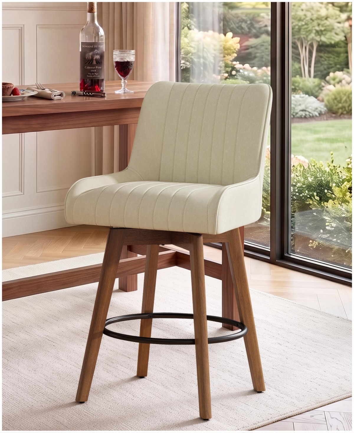Bekrvio 26" Mid-Century Swivel Counter Height Bar Stools, Faux Leather Kitchen Stools with Spring Cushion