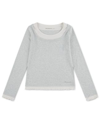 Girls' 5-16 Twofer Layered Long-Sleeve Ruffled Scoop Neck T-Shirt