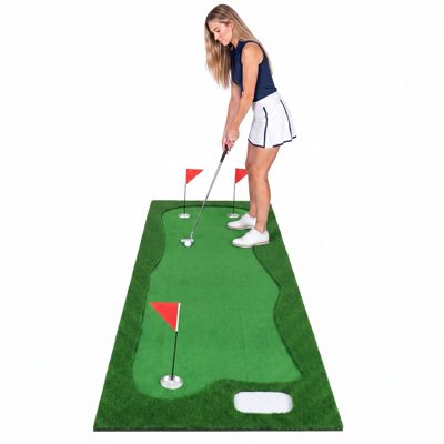 10 x 3.5ft Golf Putting Green w/3 Hole Cups and 3 Flags 3 Hole Covers for Home