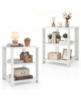 2PCS 3-Tier End Table Square Side Table with Open Storage Shelves for Living Room