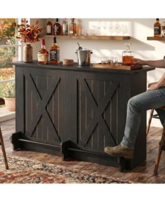 63" Farmhouse Bar Table with 2-Tier Shelves