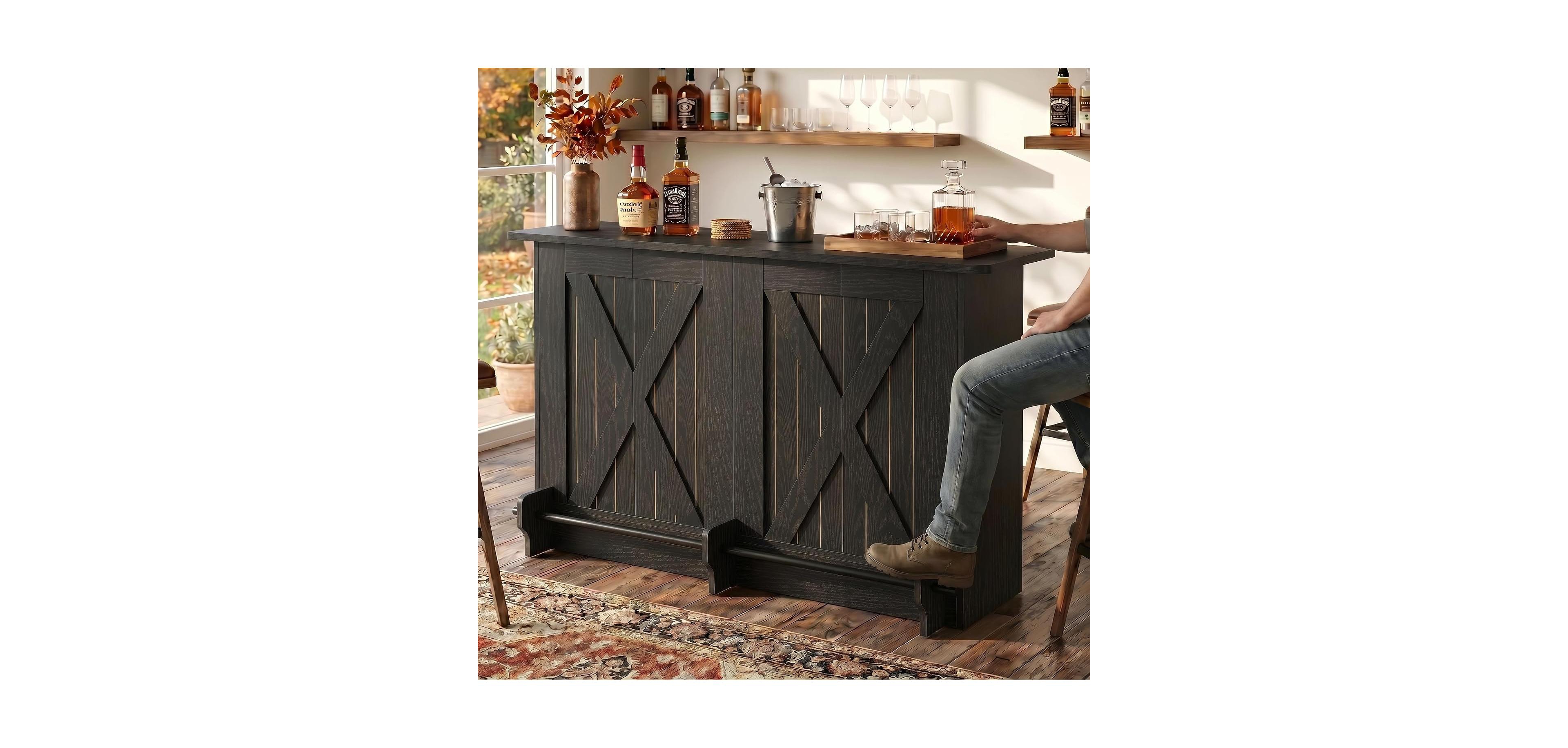 Tribesigns 63" Farmhouse Bar Table with 2-Tier Shelves