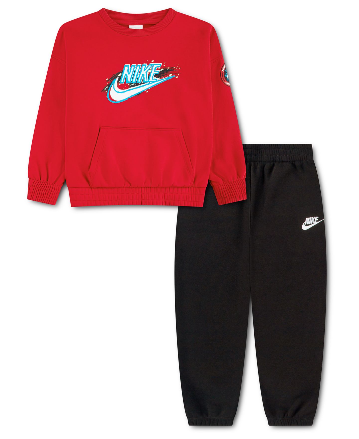 Детский комплект Nike Snow Motion Fleece-Graphic Sweatshirt and Pants, 2-Piece Set, цвет: Чёрный / Красный — фото 1