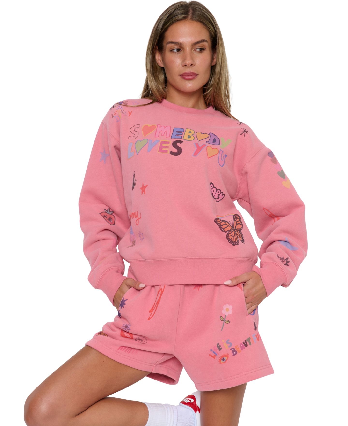 Женская толстовка Mayfair Juniors' Somebody Loves You Graphic Long-Sleeve Cotton-Blend, цвет: Розовый — фото 4