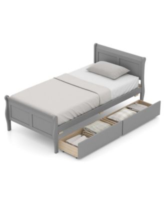 Twin Size Sleigh Bed with 2 Rolling Storage Drawers and Curved Headboard