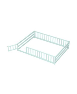 Full Size Montessori Floor Bed with Full-Length Guardrails and Lockable Door