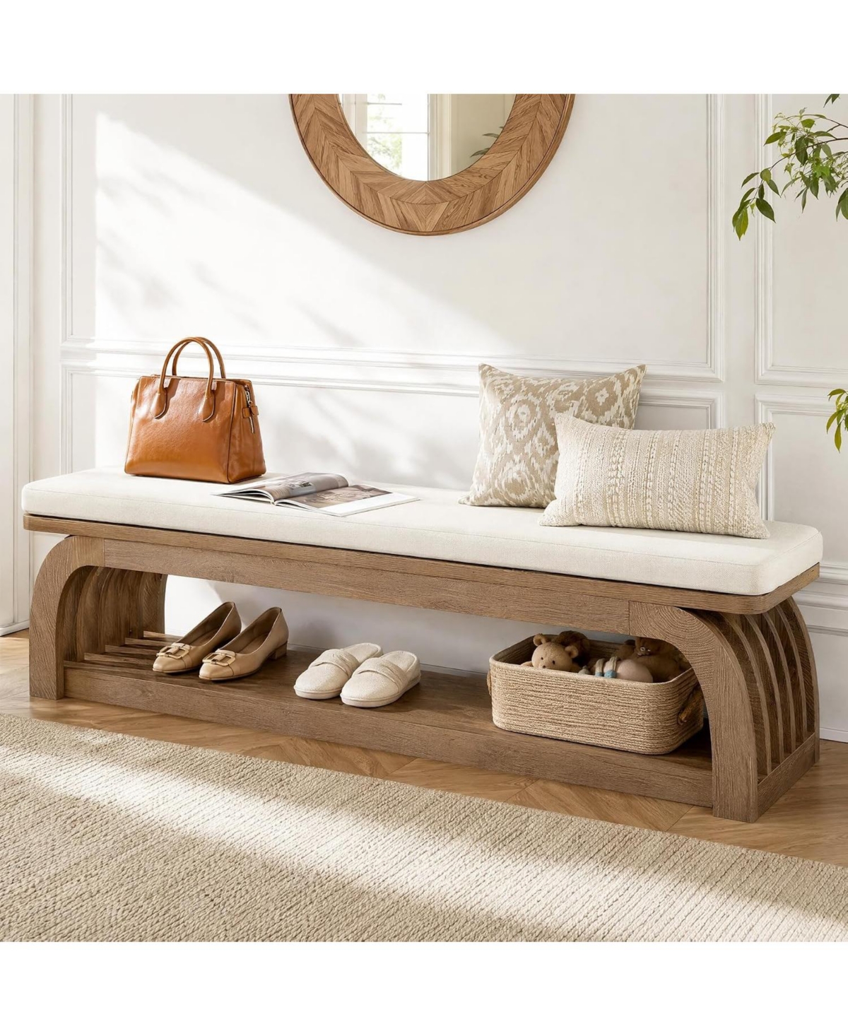 Tribesigns Solid Wood Dining Bench,Kitchen Bench with Rubberwood Legs