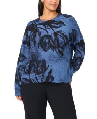 Plus Size Floral-Print Pullover Sweater