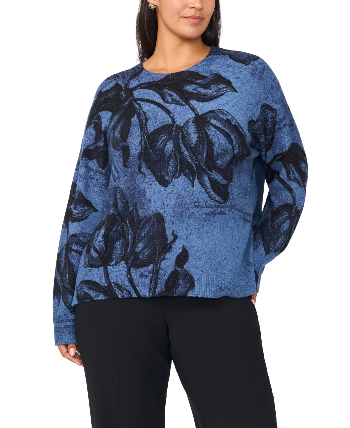 Vince Camuto Plus Floral-Print Pullover Sweater