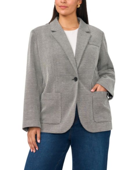 Женский пиджак Vince Camuto Plus Size Single-Button Mid-Length Stretch Blazer, цвет: Насыщенный чёрный