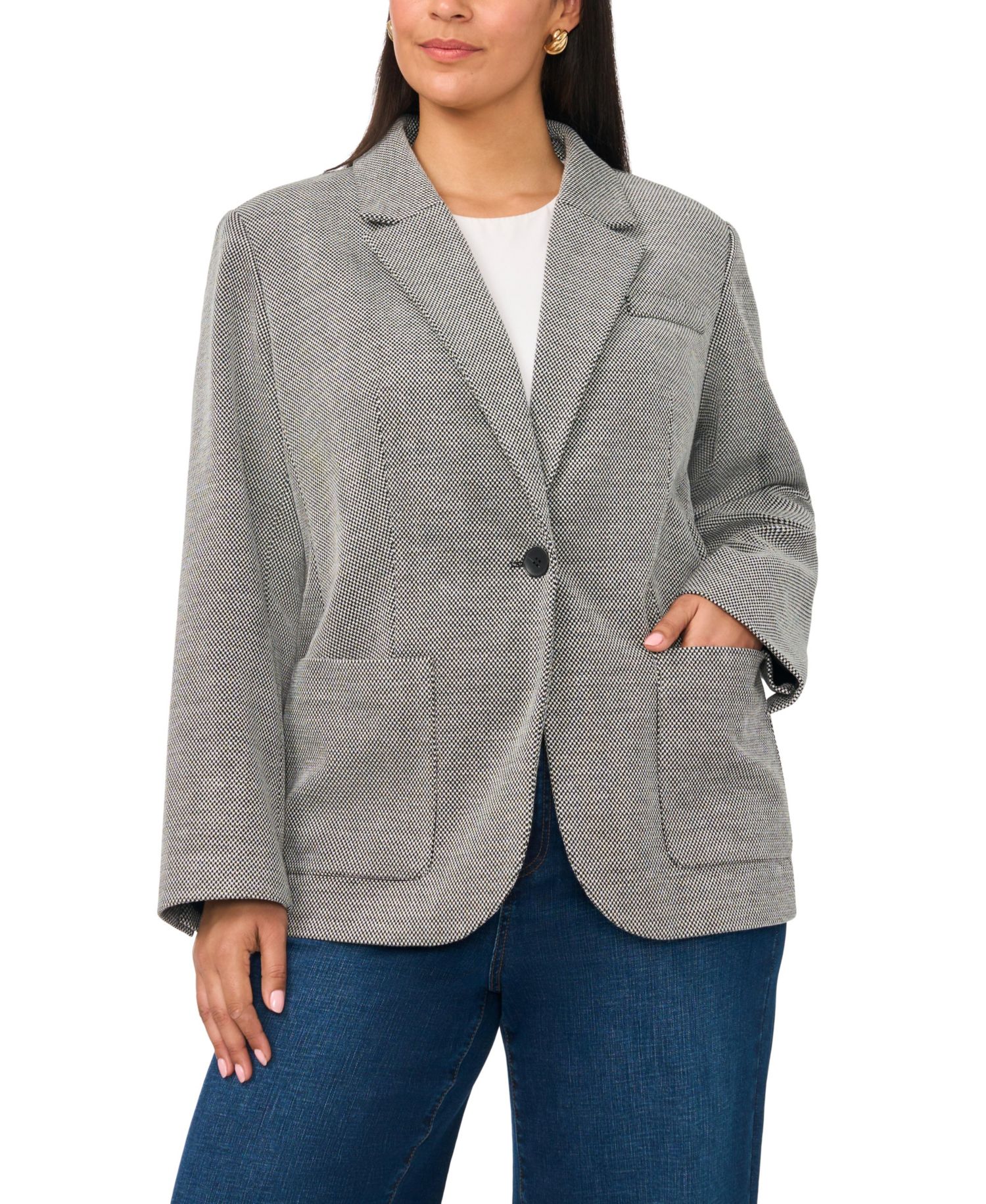 Plus Size Single-Button Mid-Length Stretch Blazer