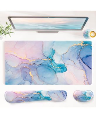 4-in-1 Ergonomic PU Leather Desk Mat and Wrist Rest Set, 4-Piece for Standard Keyboards and Mice