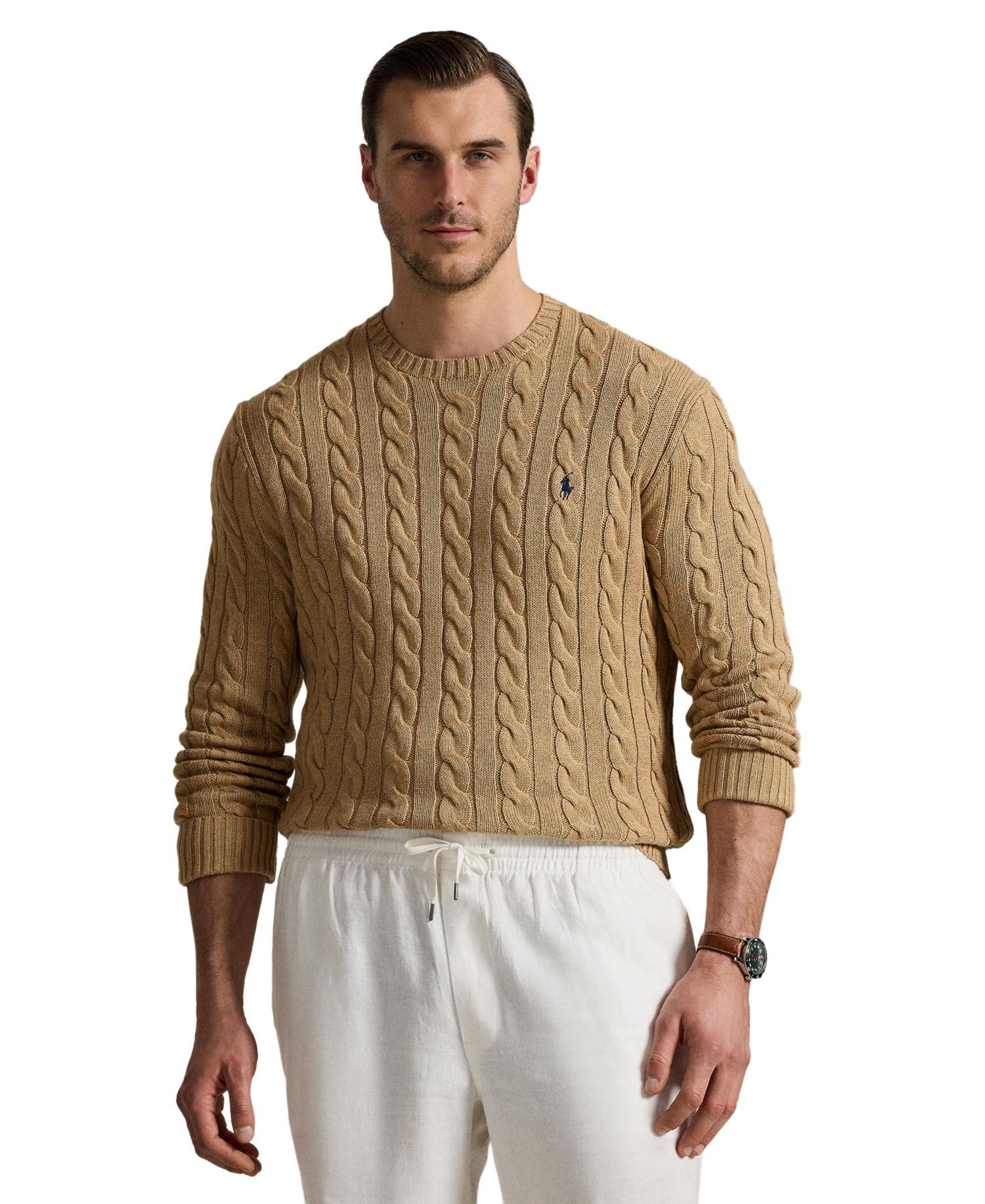 Men's Big & Tall Cable-Knit Cotton Sweater