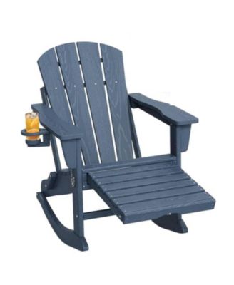 All-Weather HDPE Outdoor Folding Adirondack Rocking Chair with Retractable Ottoman for patios, Decks, Gardens